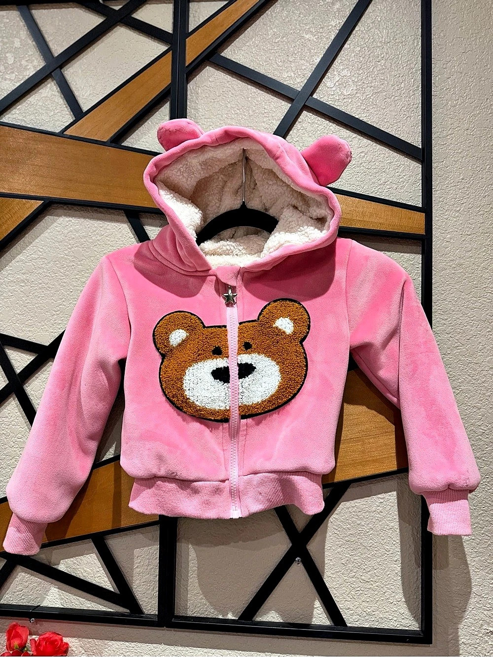 Lola + the boys Kids Pink Teddy Bear Hooded Jacket